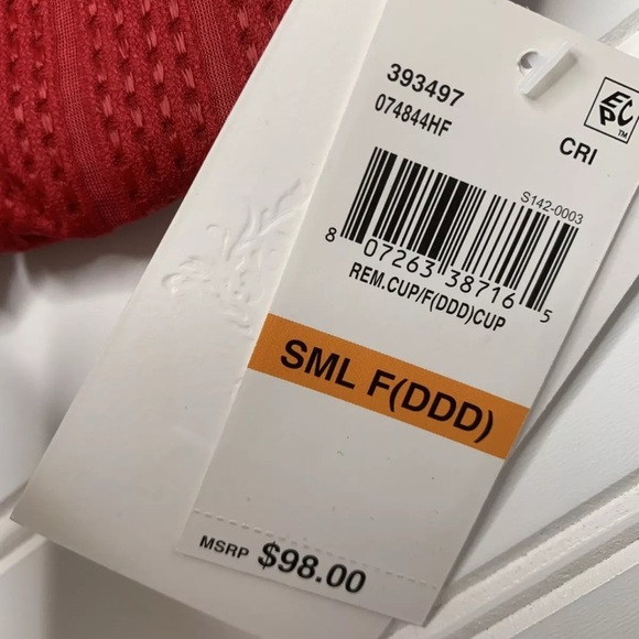 BECCA Crossroads Bralette Bikini Swim Top Small F ( DDD)Cup Red NEW 448 - Picture 3 of 4